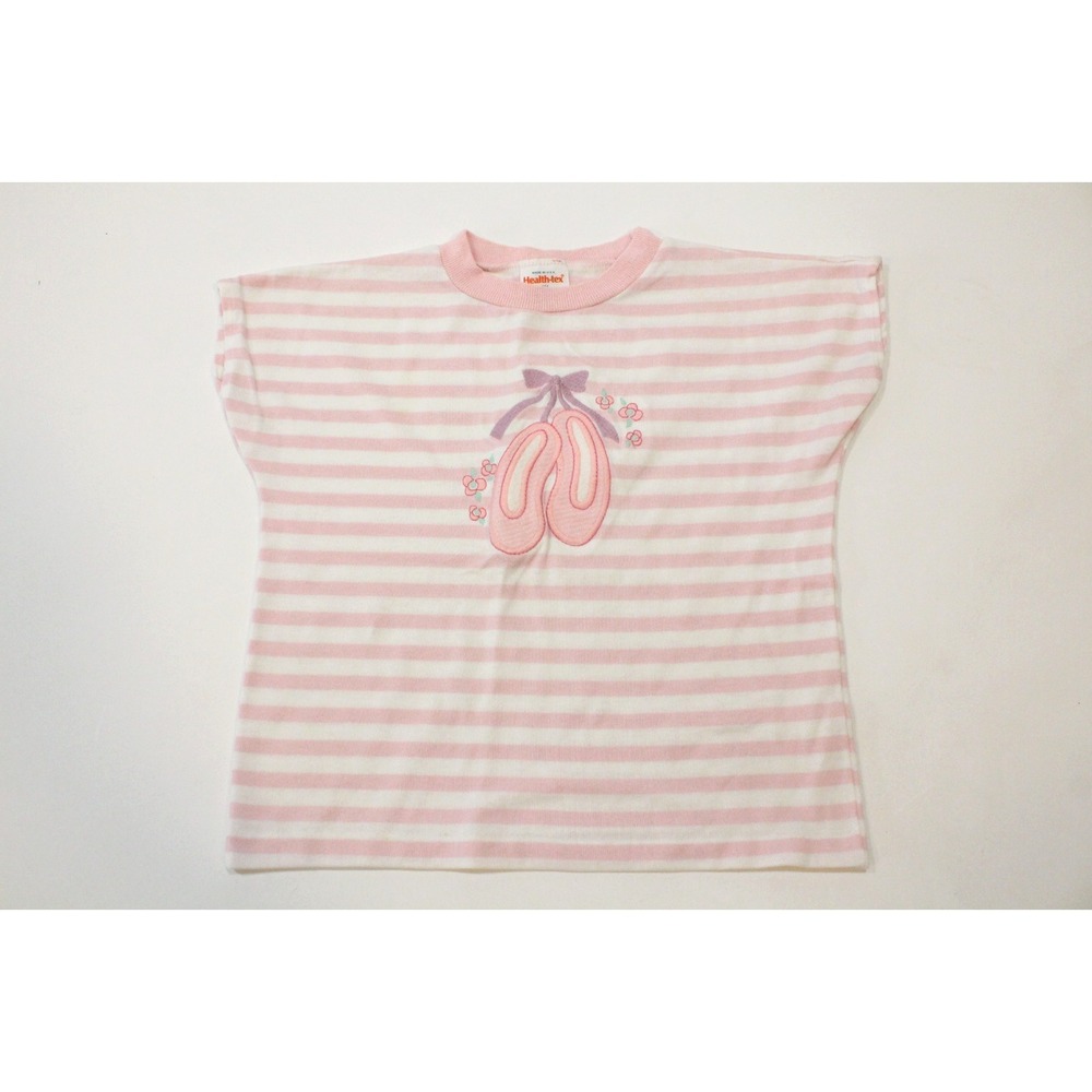 Vintage Health-Tex 80's 6X White/Pink Ballet Slippers Short Sleeve Shirt Top USA